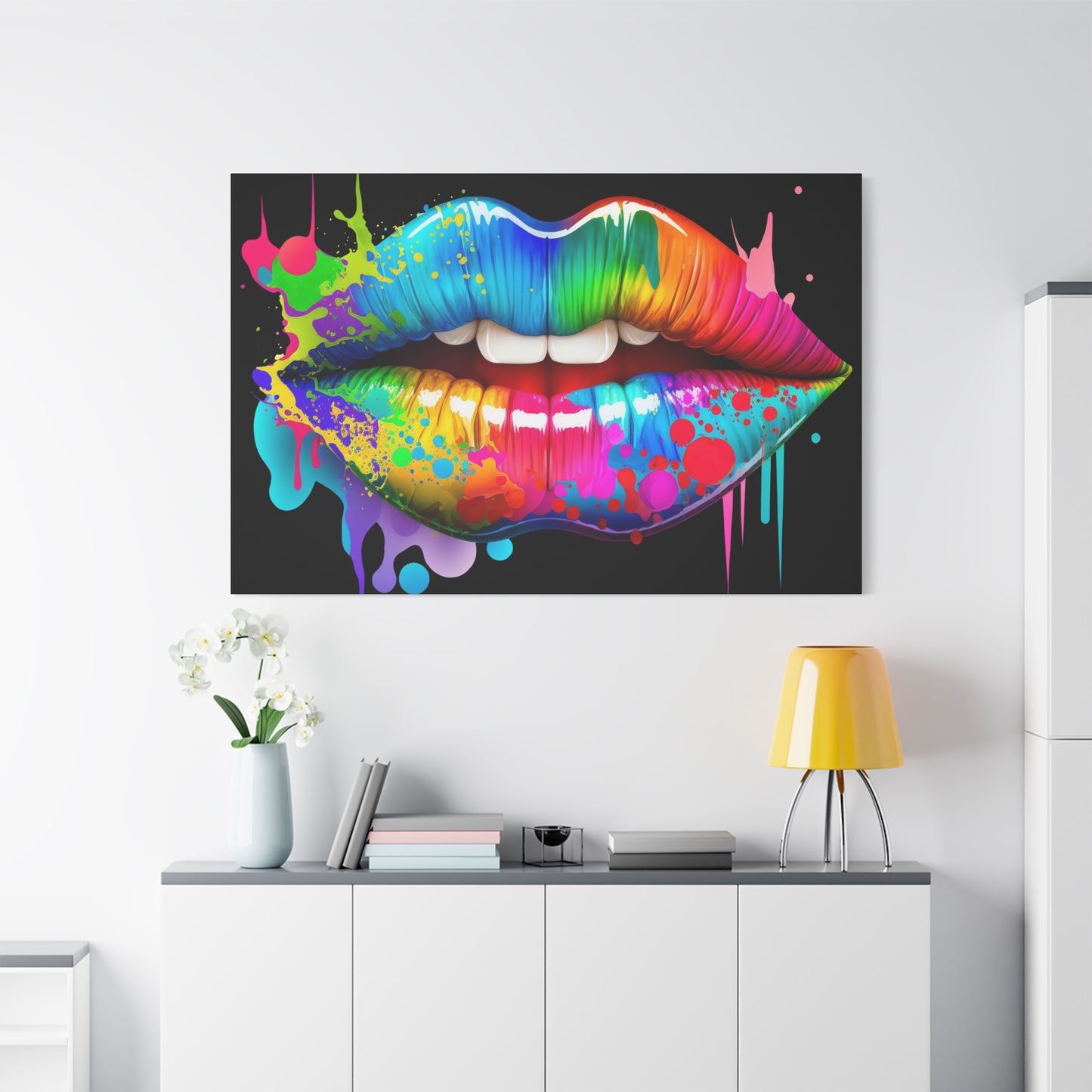 Neon Lip Art Canvas Wall Decor, Vibrant Lips Art, Pop Art Canvas, Home Decor, Gift for Art Lovers, Colorful Wall Art - VYBE Shop