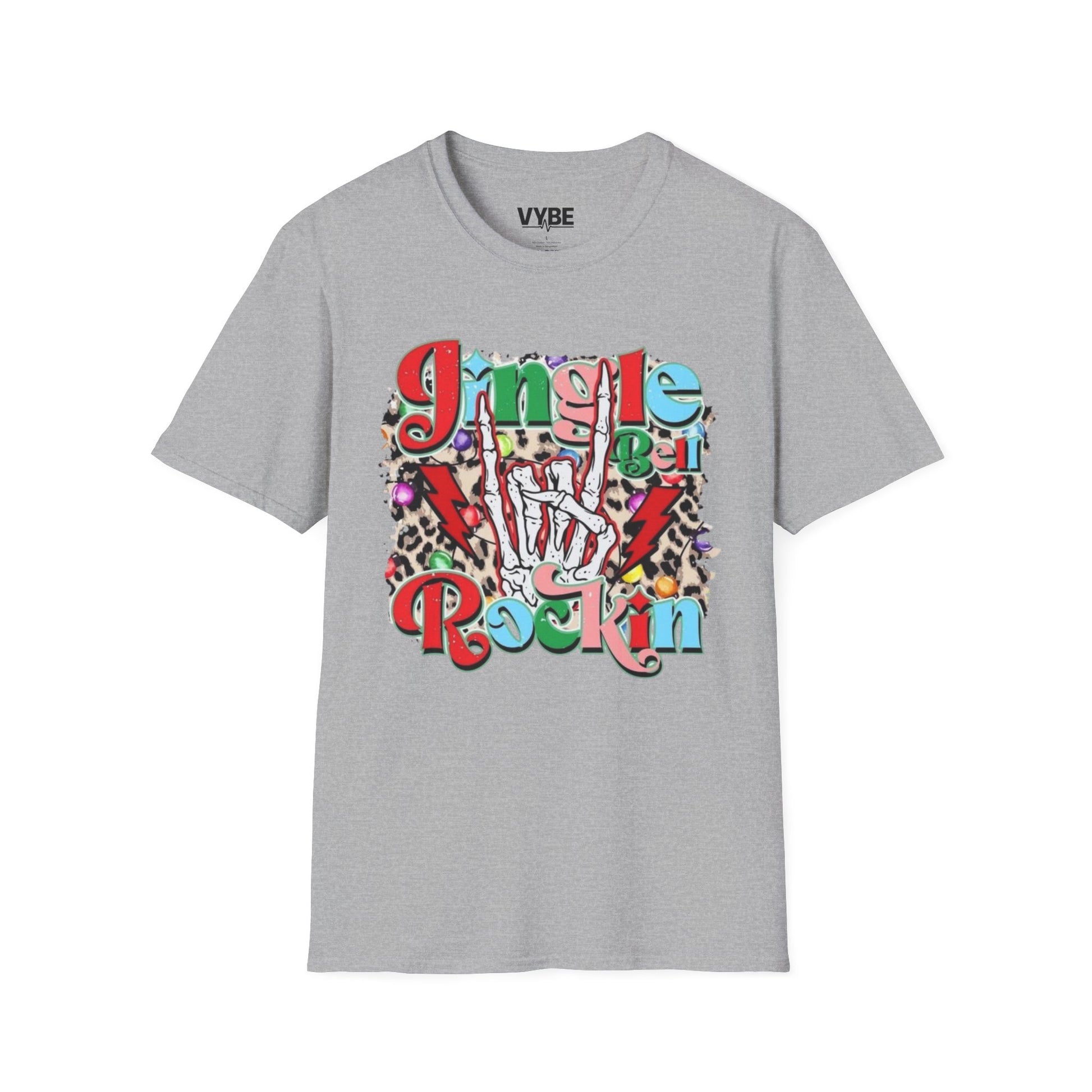 Christmas- Festive Rockin' Unisex T-Shirt Cute Edgy Skeleton Christmas Gift - VYBE Shop