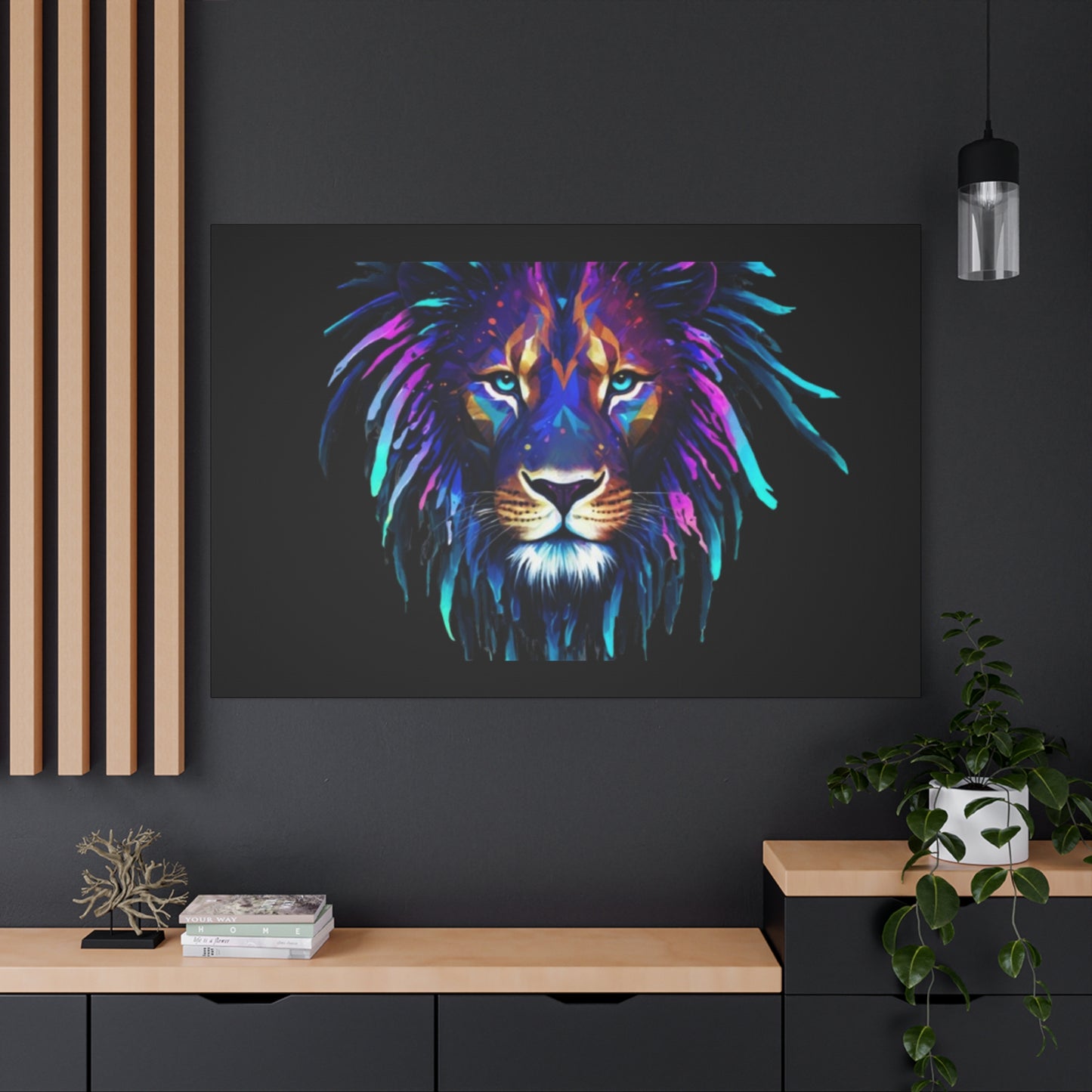 Neon Lion Canvas Wall Art, Colorful Home Decor, Animal Lover Gift, Jungle Theme Room Decoration, Unique Artwork for Living Room, [...] - VYBE Shop