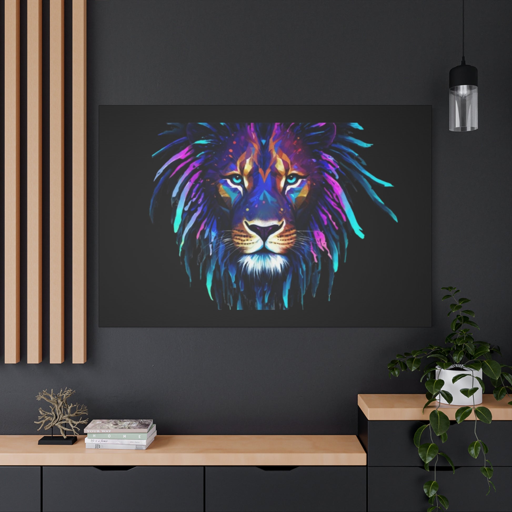 Neon Lion Canvas Wall Art, Colorful Home Decor, Animal Lover Gift, Jungle Theme Room Decoration, Unique Artwork for Living Room, [...] - VYBE Shop