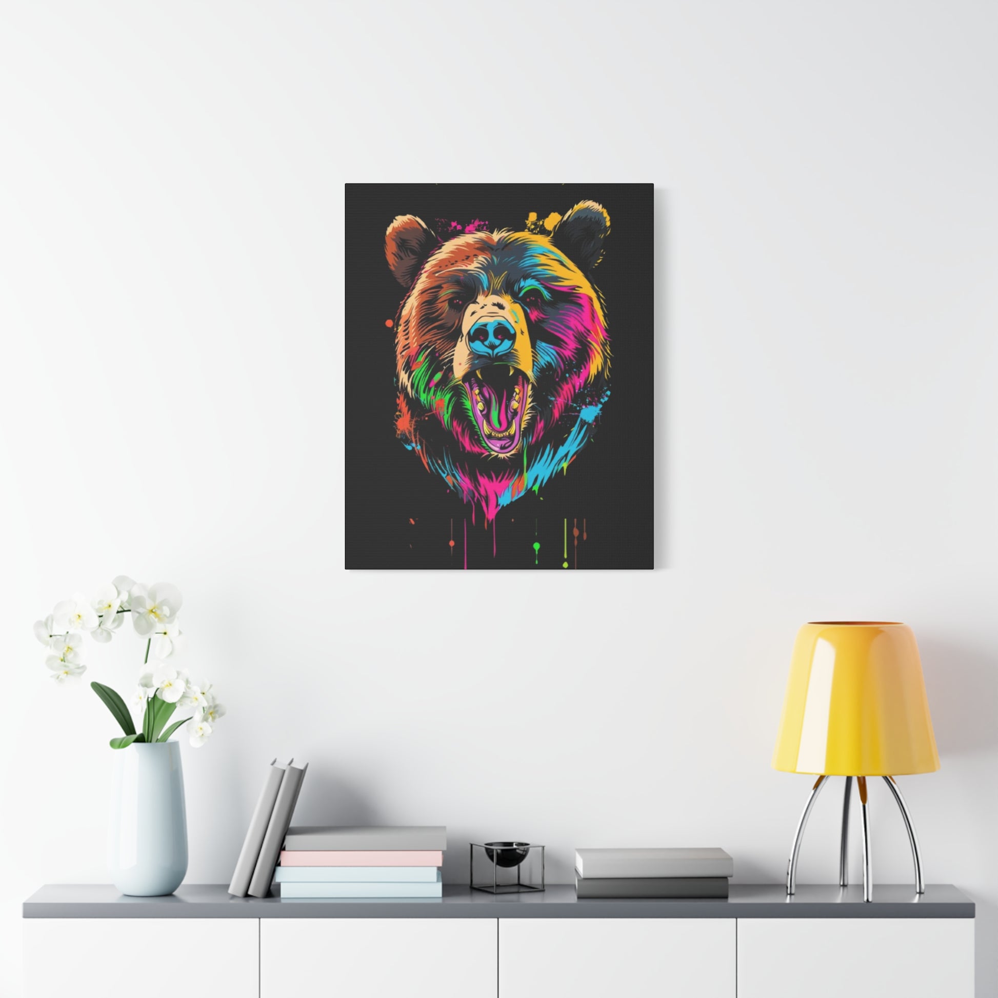 Neon Bear Canvas Art, Colorful Animal Wall Decor, Wildlife Gift, Modern Home Accent, Unique Artwork for Nature Lovers - VYBE Shop