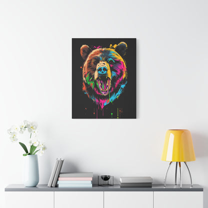 Neon Bear Canvas Art, Colorful Animal Wall Decor, Wildlife Gift, Modern Home Accent, Unique Artwork for Nature Lovers - VYBE Shop