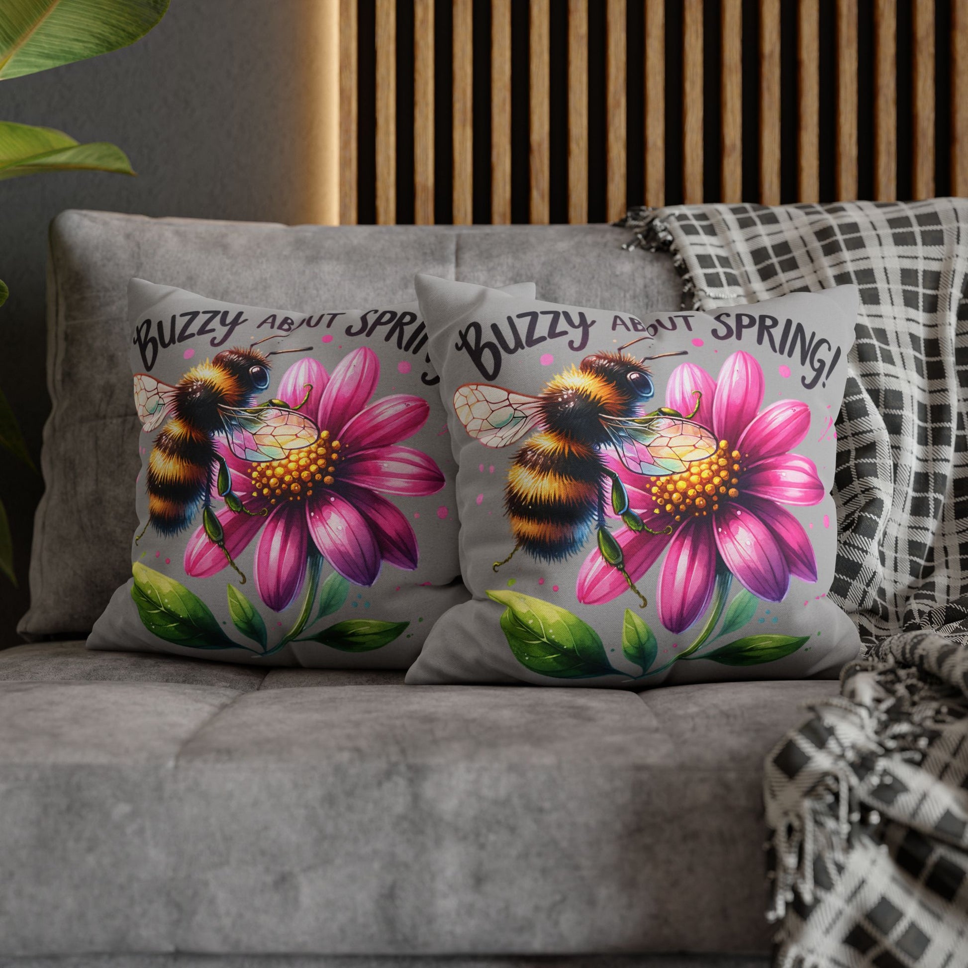 Buzzing Spring Pillowcase - Bee Decor Floral Cushion Cover for Spring Home Decor, Perfect Gift for Bee Lovers and Nature-Inspired Decor - VYBE Shop