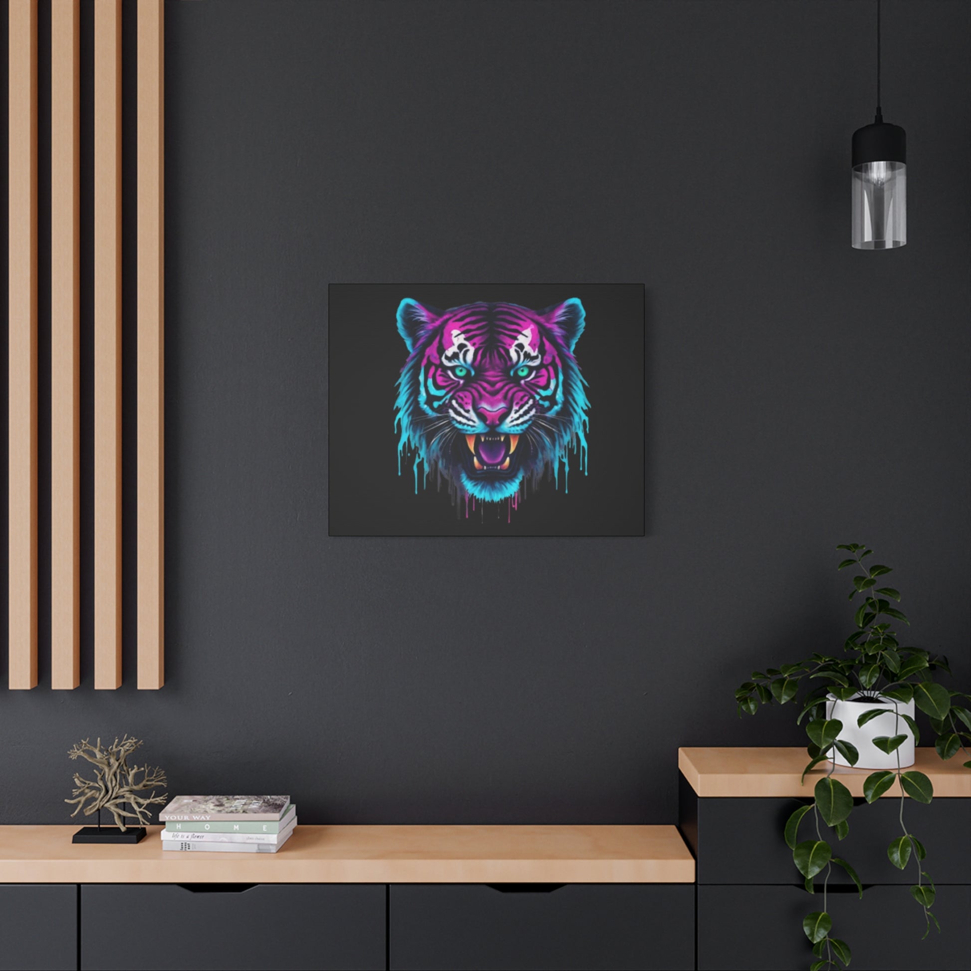 Neon Tiger Canvas Art, Wall Decor, Colorful Animal Artwork, Home Interior, Gift for Animal Lovers, Unique Wall Hanging - VYBE Shop