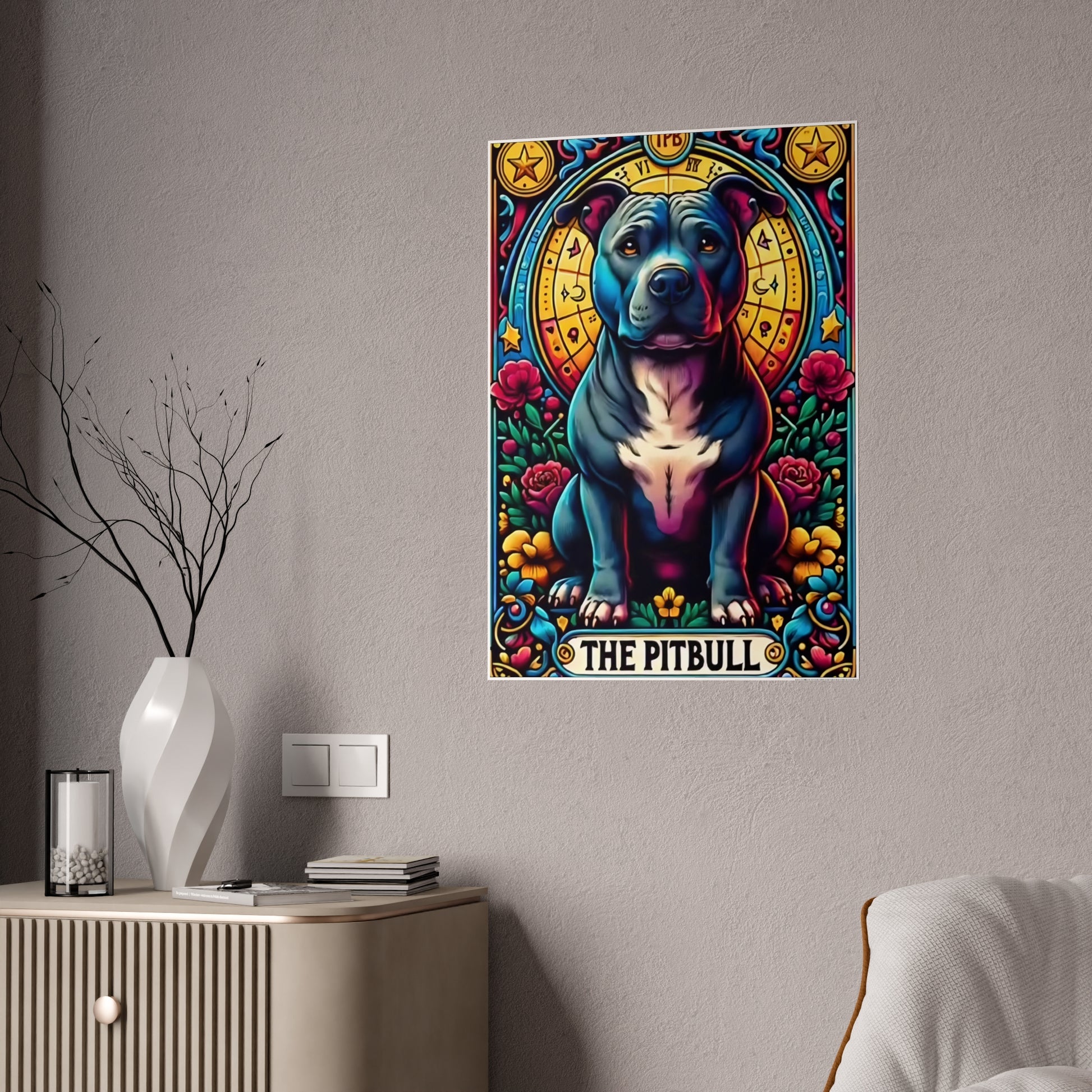 Pitbull Tarot Art Print | Colorful Gloss Poster for Dog Lovers - VYBE Shop