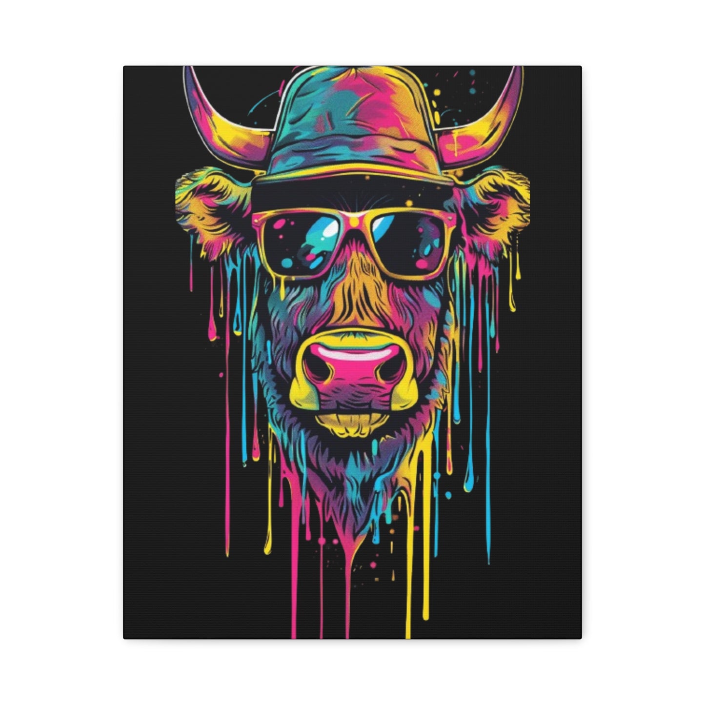 Neon Cow Canvas Wall Art, Funky Cow Print for Home Decor, Cow Lover Gift, Bright Wall Hanging, Unique Art for Living Room - VYBE Shop