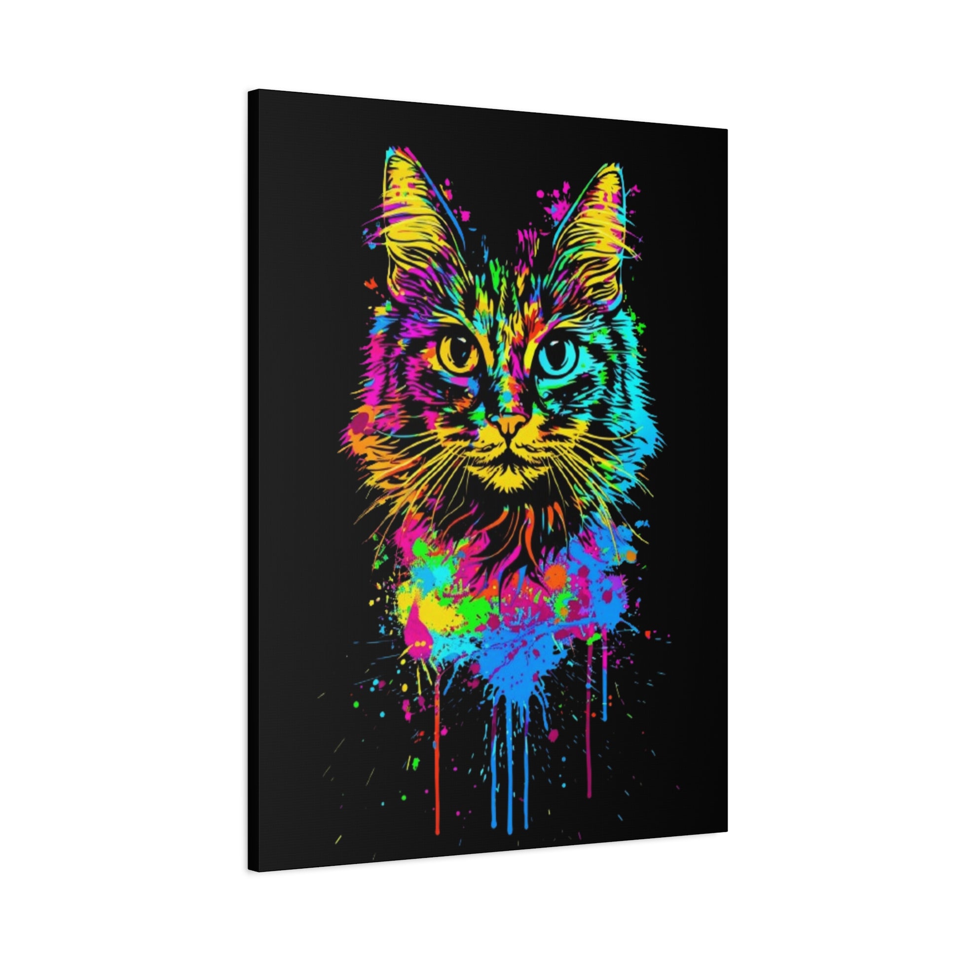 Neon Cat Design Matte Canvas Framed Print - VYBE Shop