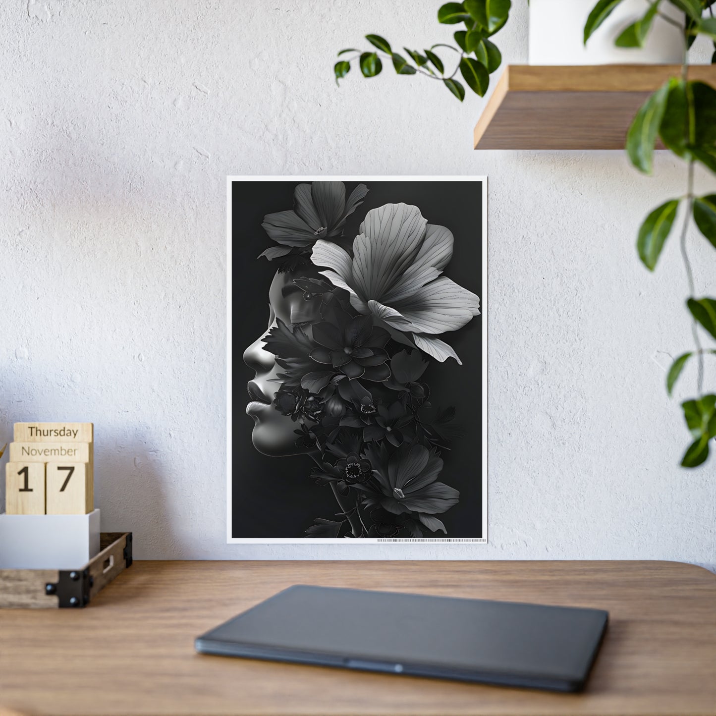 AfroArt Elegant Floral Wall Art Print, Black and White Gloss Poster - VYBE Shop