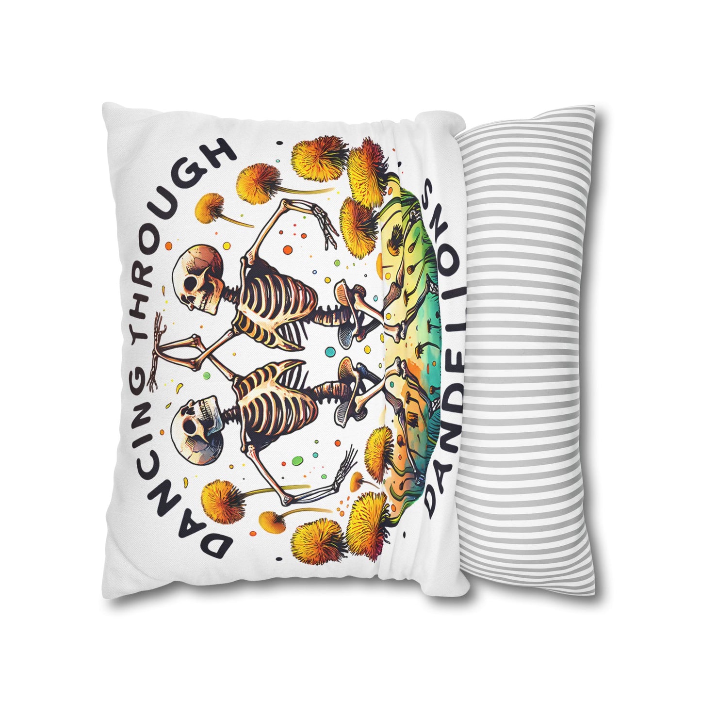 Dancing Through Dandelions Pillowcase - Decorative Accent for Cozy Home Decor, Perfect Gift for Halloween & Skeleton Lovers - VYBE Shop