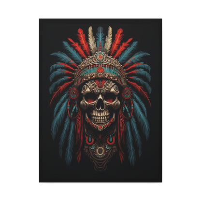 Skull Warrior Canvas Art Print, Stretched Artwork for Home Decor, Tribal Wall Art, Unique Gift, Boho Aesthetic - VYBE Shop
