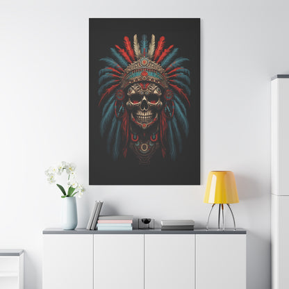 Skull Warrior Canvas Art Print, Stretched Artwork for Home Decor, Tribal Wall Art, Unique Gift, Boho Aesthetic - VYBE Shop