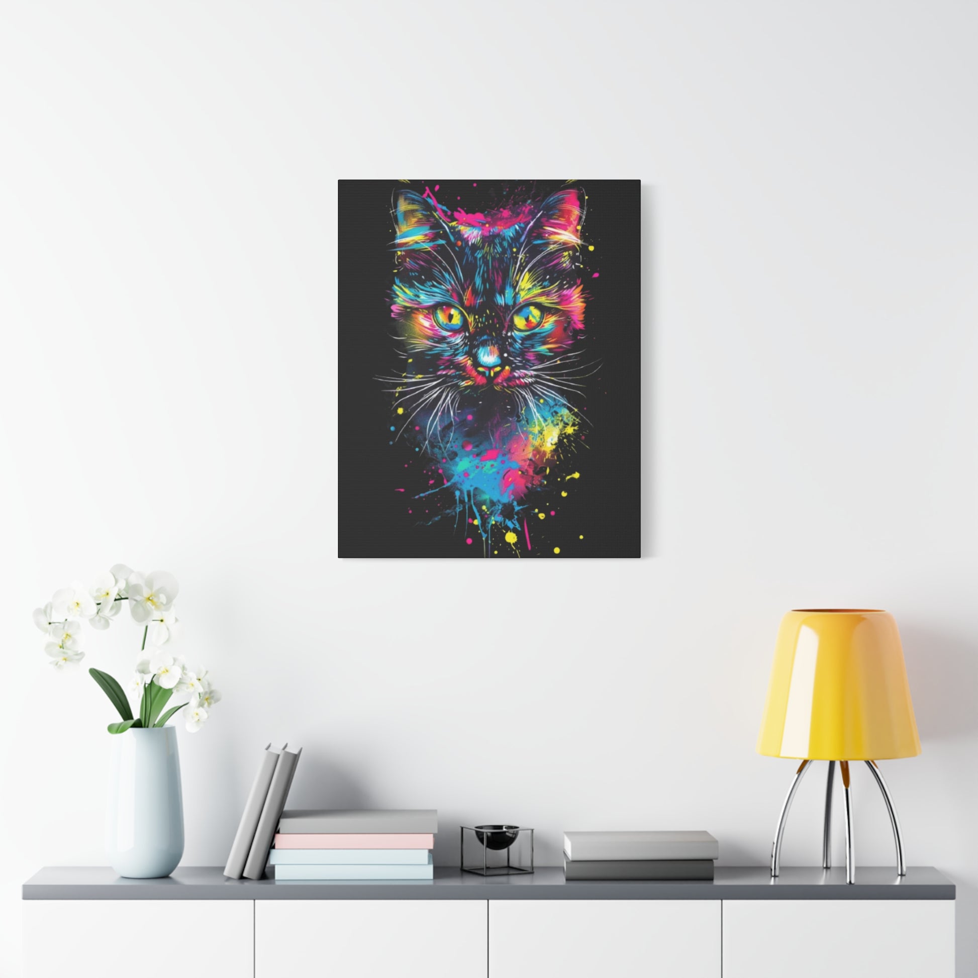 Vibrant Cat Art Canvas Wall Decor, Colorful Cat Portrait, Animal Wall Art, Cat Lover Gift, Home Decor - VYBE Shop