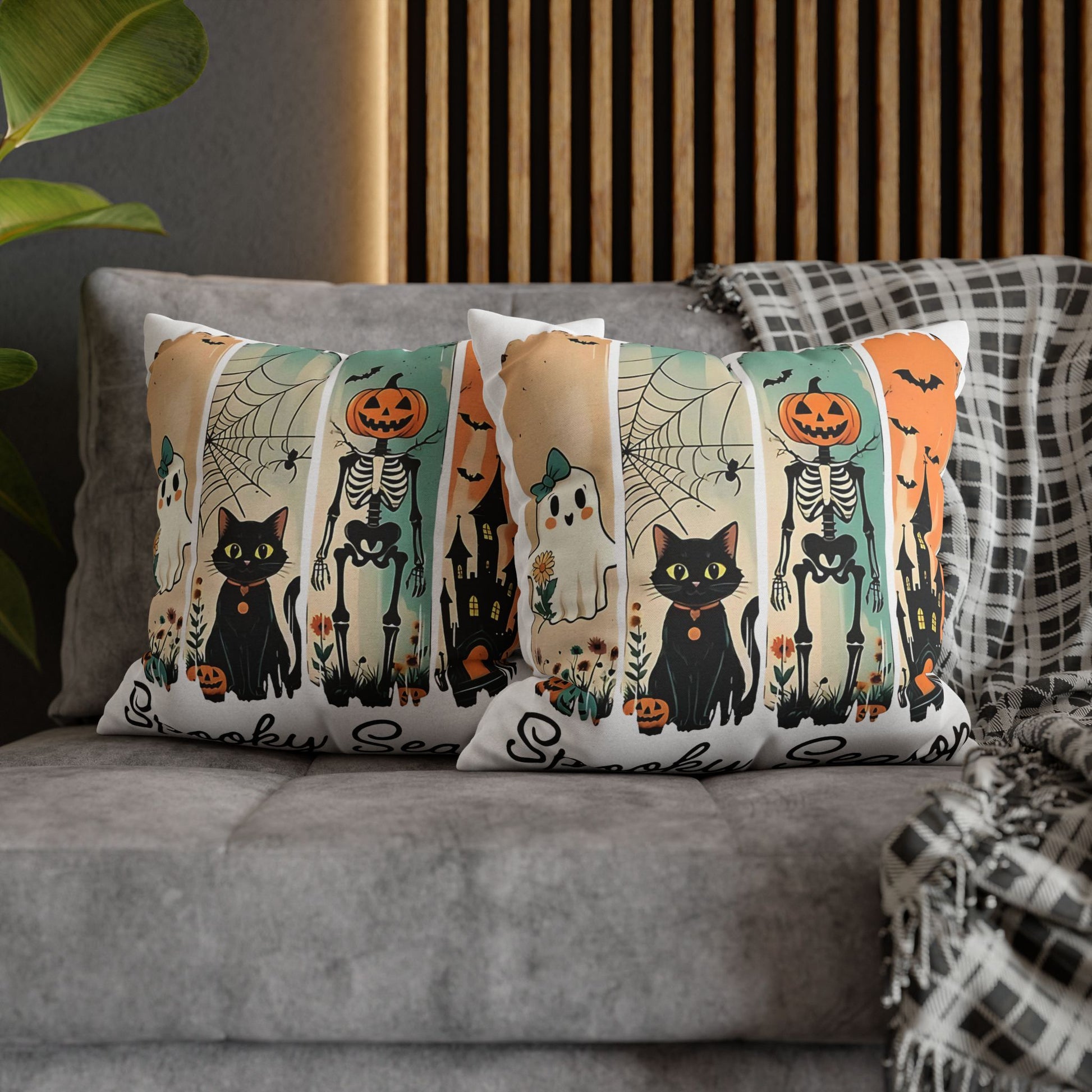 Halloween Pillowcase - Cozy Fall Decor with Cat and Ghost Design, Perfect for Autumn and Spooky Season Gifts - VYBE Shop