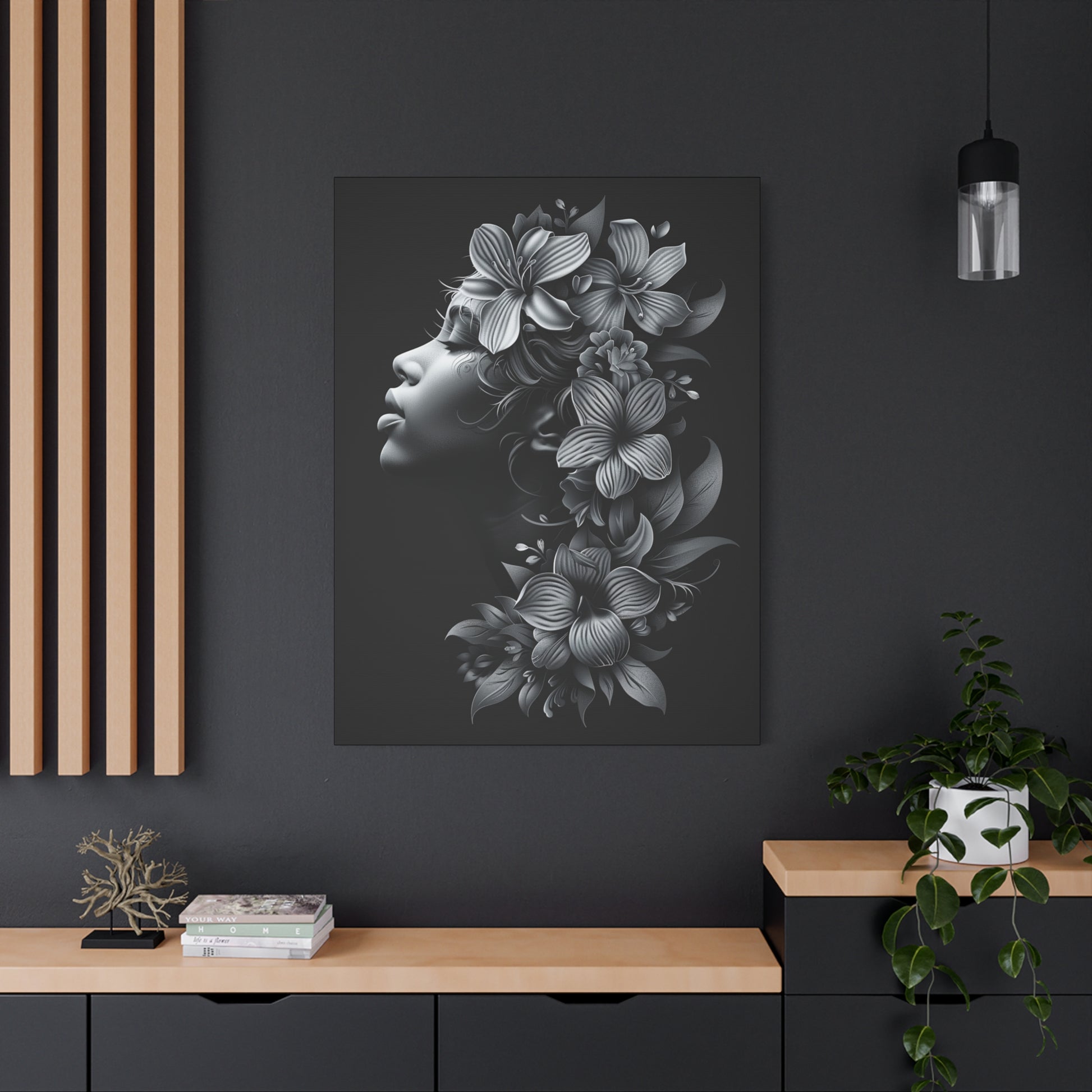 Floral Silhouette Canvas Print, Wall Art, Home Decor, Gift for Her, Modern Wall Hanging, Botanical Art - VYBE Shop