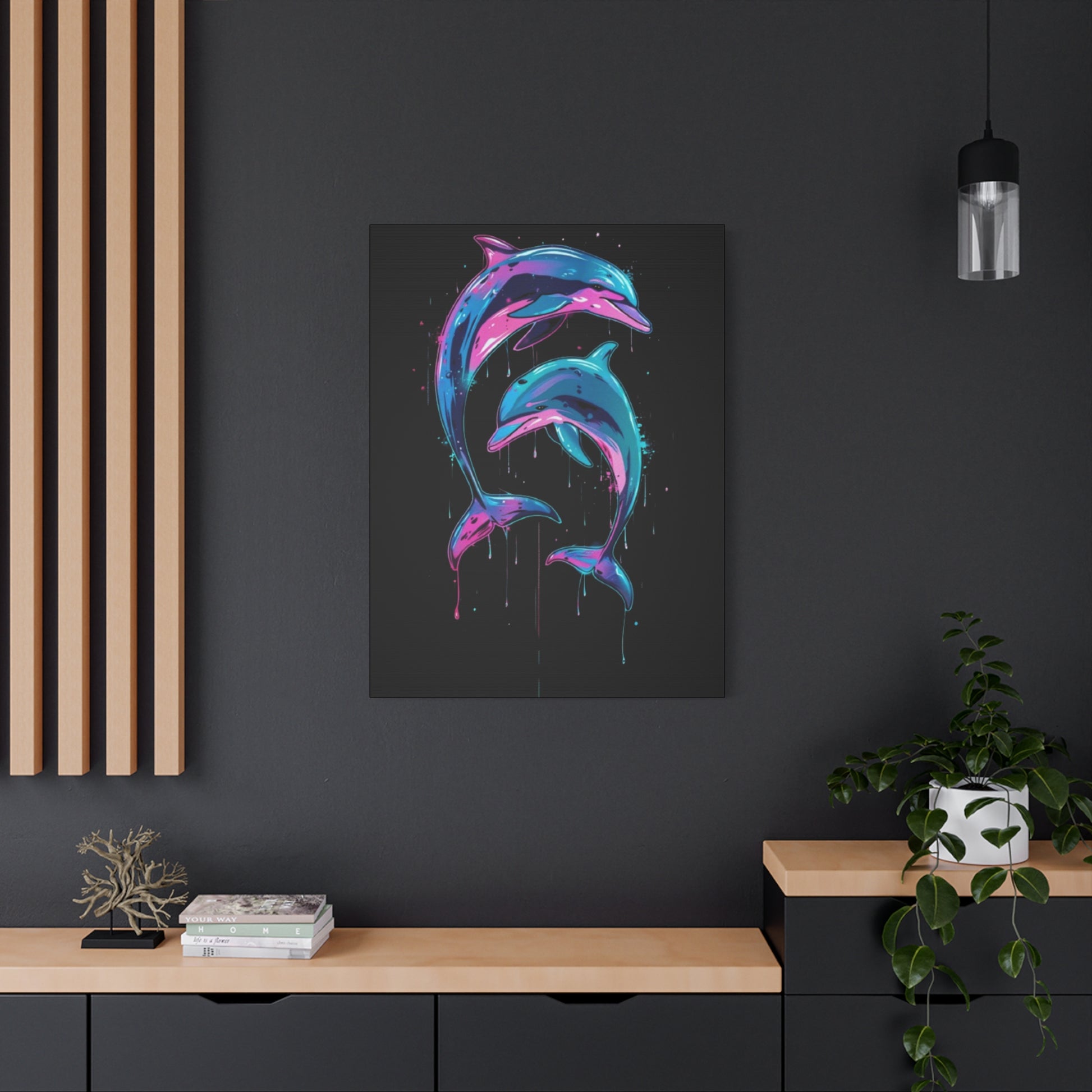 Neon Dolphin Design, Framed Canvas - VYBE Shop
