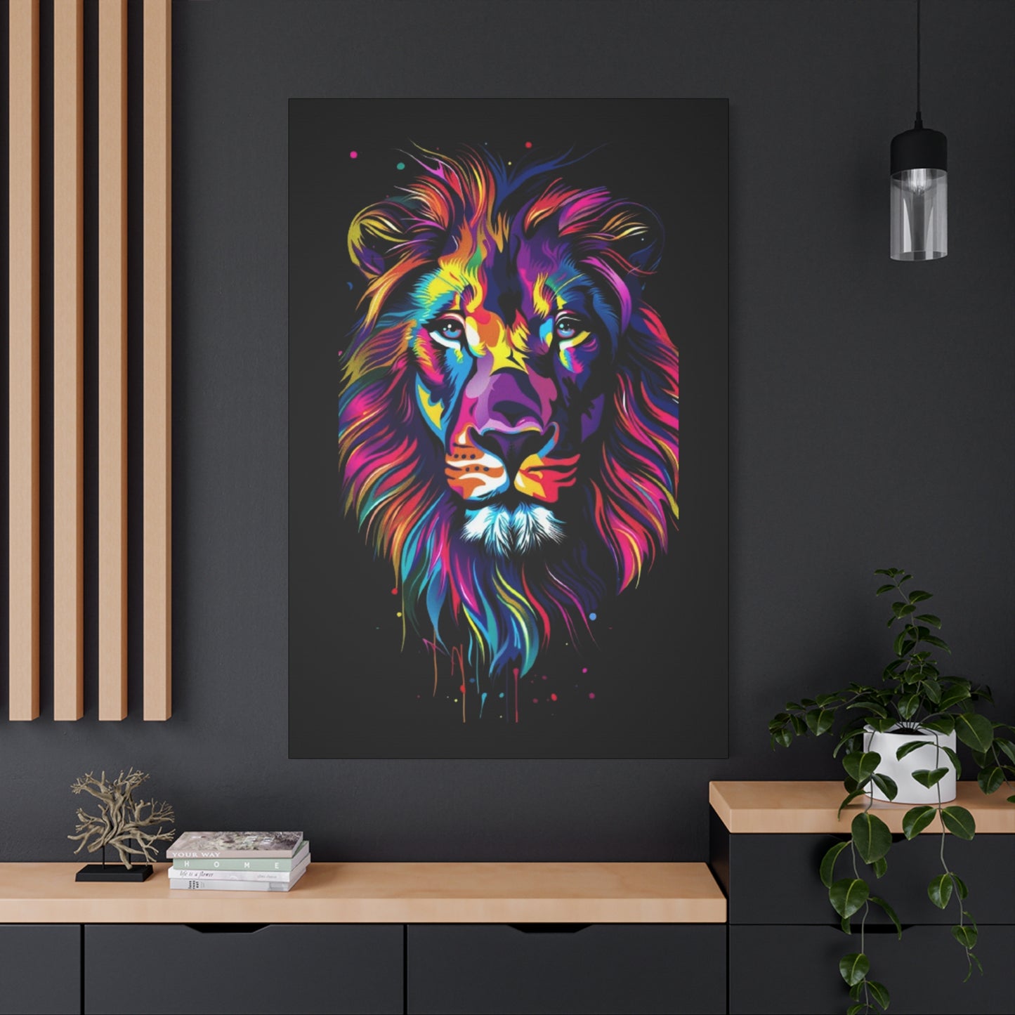 Neon Lion Art Canvas, Colorful Wall Decor, Animal Lover Gift, Home Decoration, Boho Style - VYBE Shop