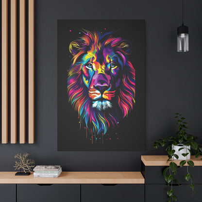 Neon Lion Art Canvas, Colorful Wall Decor, Animal Lover Gift, Home Decoration, Boho Style - VYBE Shop