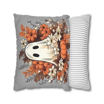 Fall Ghost Pillowcase for Halloween Home Decor, Cozy Pumpkin Floral Accent, Spooky Autumn Vibes - VYBE Shop