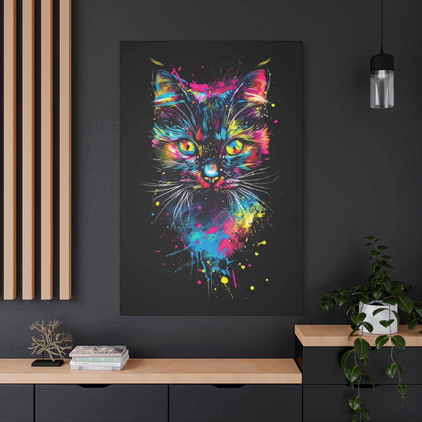 Vibrant Cat Art Canvas Wall Decor, Colorful Cat Portrait, Animal Wall Art, Cat Lover Gift, Home Decor - VYBE Shop