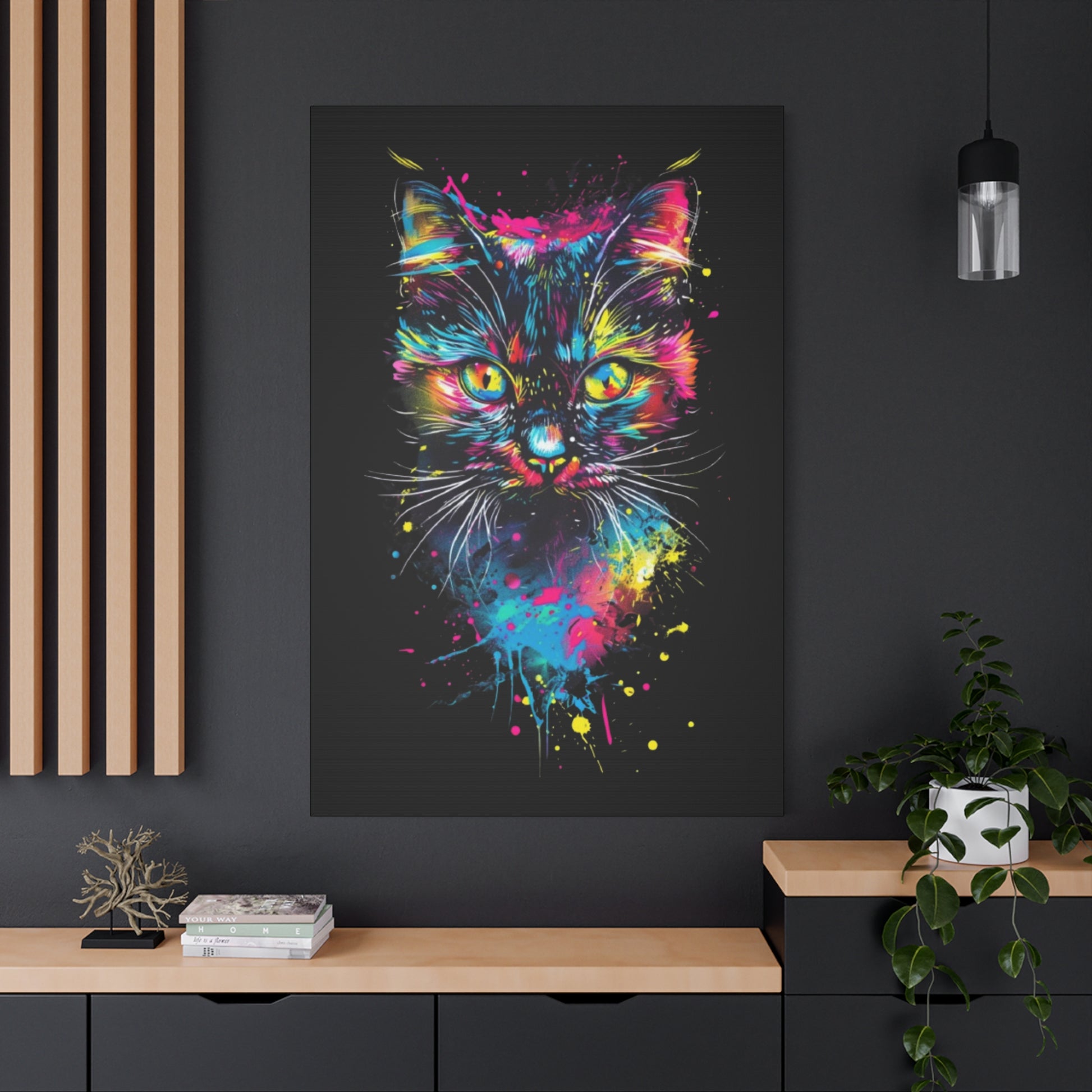 Vibrant Cat Art Canvas Wall Decor, Colorful Cat Portrait, Animal Wall Art, Cat Lover Gift, Home Decor - VYBE Shop