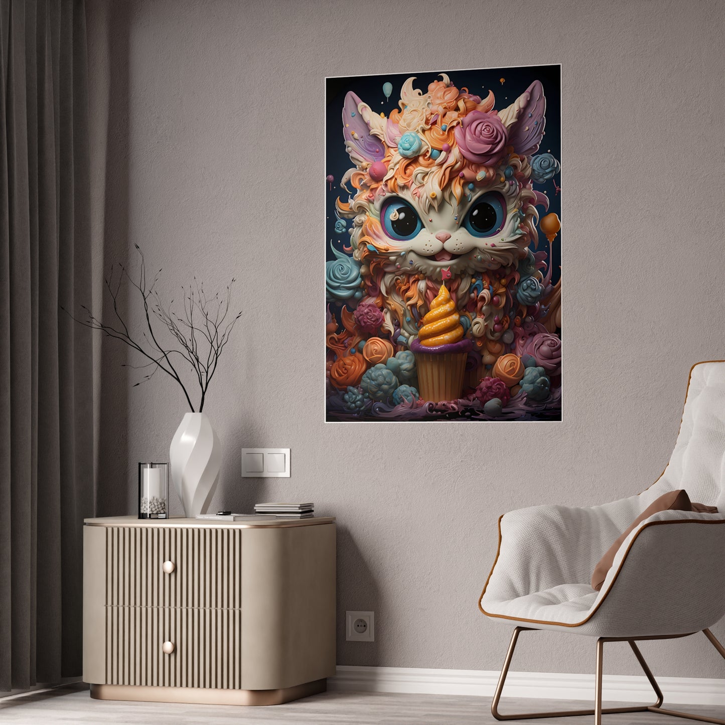 Whimsical Cat Art Print - Charming Poster for Kids Room Decor - VYBE Shop