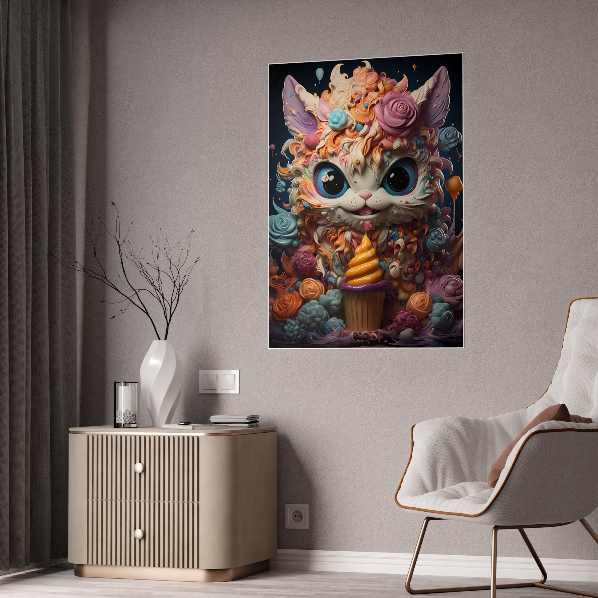 Whimsical Cat Art Print - Charming Poster for Kids Room Decor - VYBE Shop