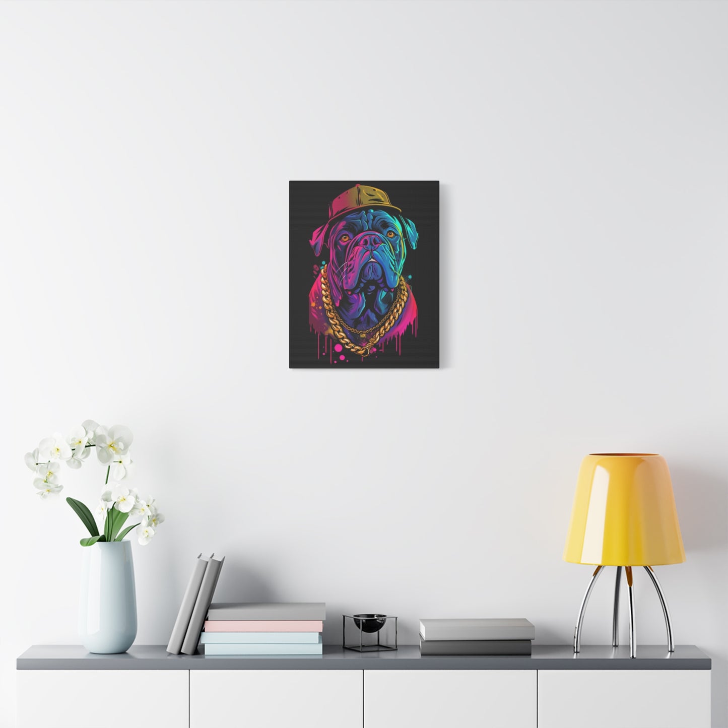 Neon Bulldog Canvas Art, Colorful Dog Wall Decor, Funky Pet Portrait, Dog Lover Gift, Unique Home Decoration - VYBE Shop
