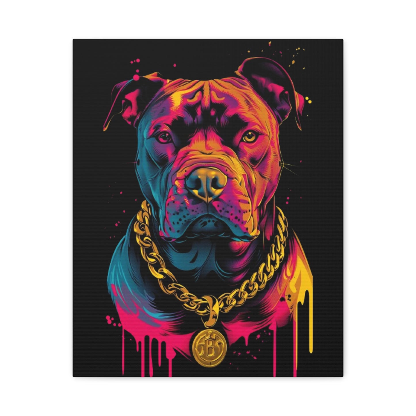 Neon Pitbull Canvas Art, Pet Lover Wall Decor, Modern Home Decor, Unique Gift for Dog Lovers, Vibrant Animal Portrait - VYBE Shop