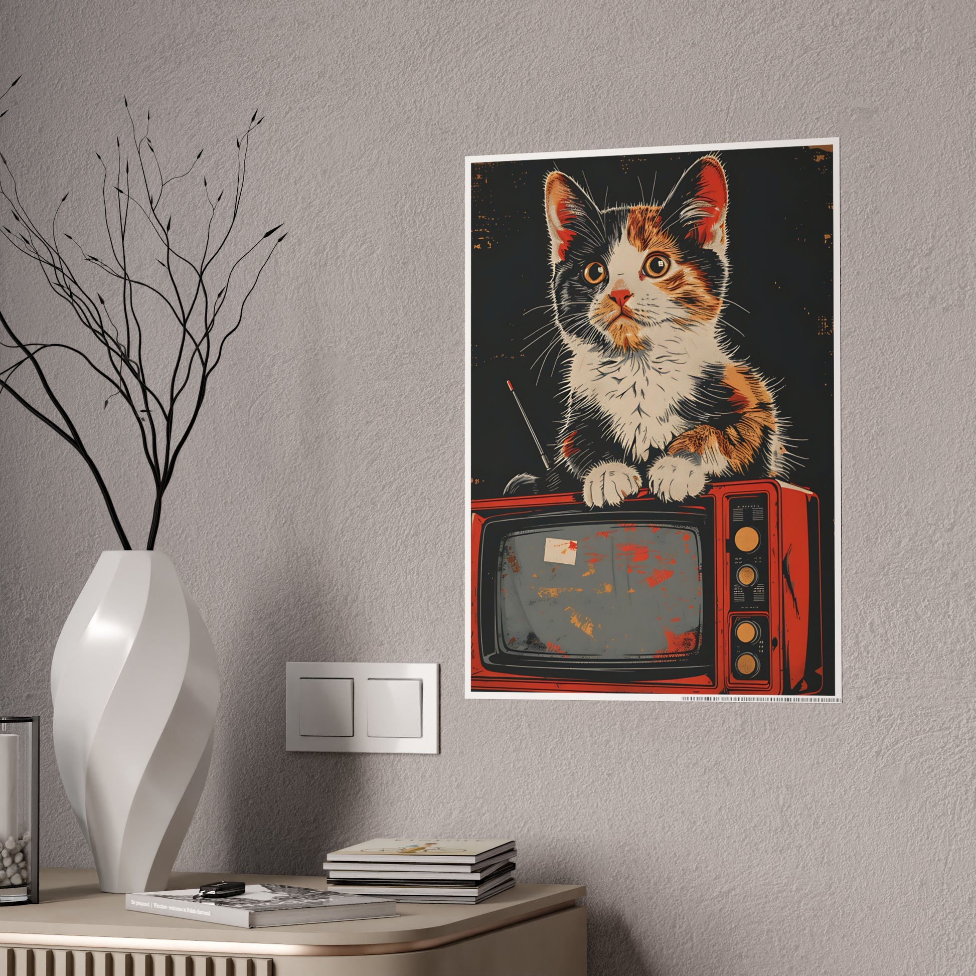 Cat Vintage Poster - Retro Cat TV Gloss Wall Art & Animal Decor - VYBE Shop