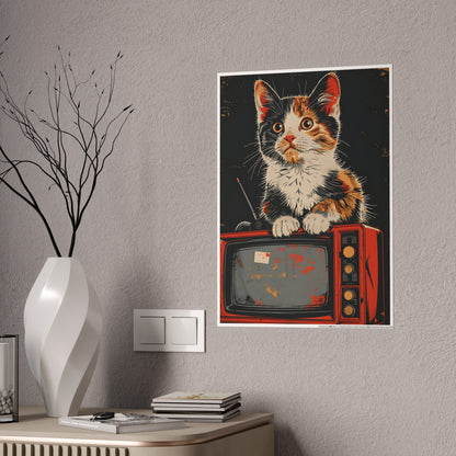 Cat Vintage Poster - Retro Cat TV Gloss Wall Art & Animal Decor - VYBE Shop