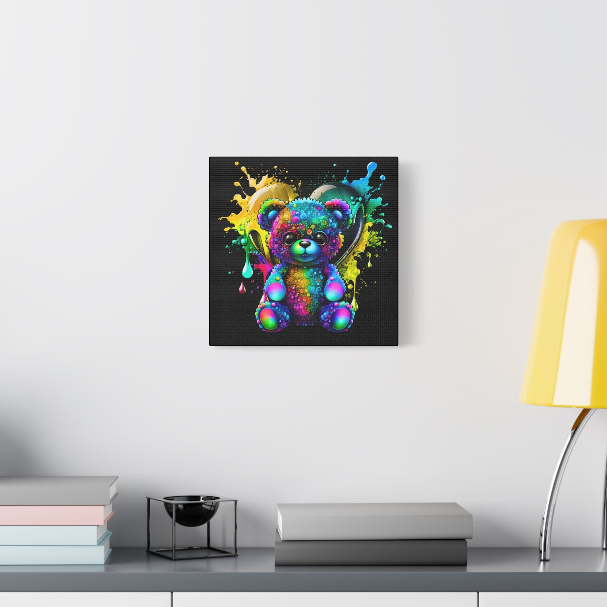 Neon Bear Art Canvas, Vibrant Bear Wall Decor, Child's Room Decor, Gift for Kids, Rainbow Teddy Canvas Print - VYBE Shop