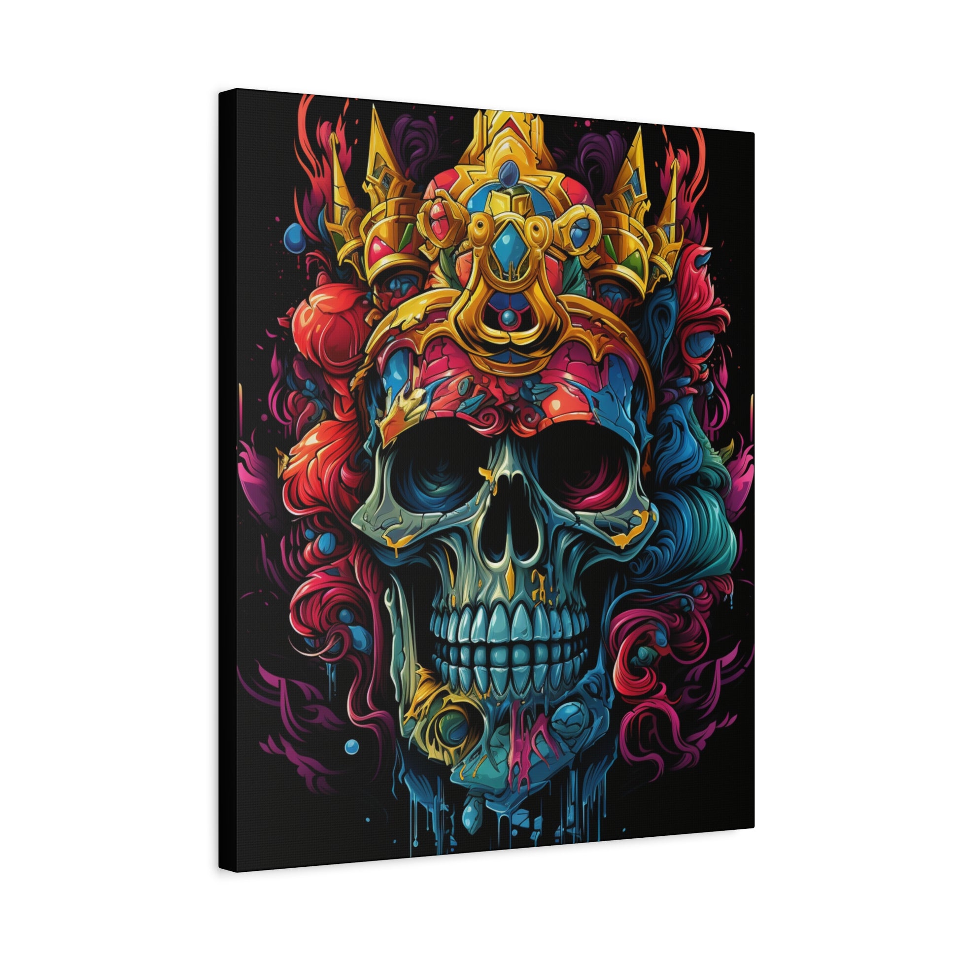 Vibrant Skull Canvas Art, Wall Decoration, Gothic Home Decor, Colorful Artwork, Unique Gift for Halloween, Artistic Wall Hanging - VYBE Shop