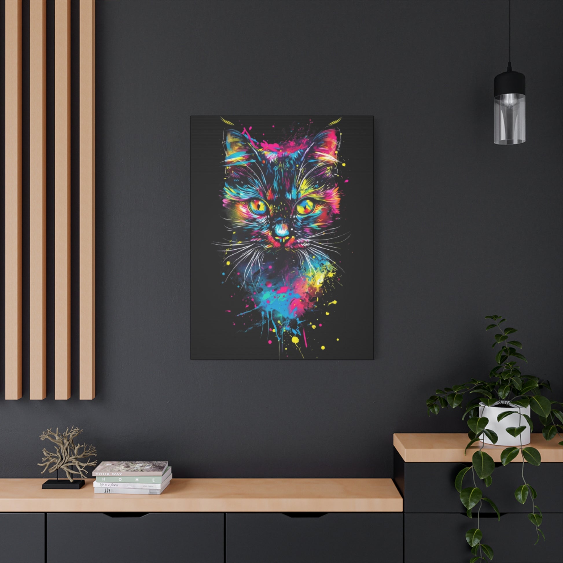 Vibrant Cat Art Canvas Wall Decor, Colorful Cat Portrait, Animal Wall Art, Cat Lover Gift, Home Decor - VYBE Shop