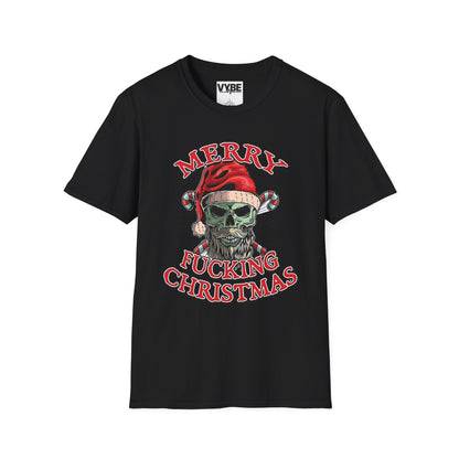 Christmas- Merry F**kin Christmas Skull T-Shirt, Funny Holiday Tee, Unisex Graphic Shirt, Unique Christmas Gift - VYBE Shop
