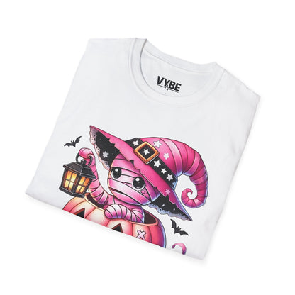 Halloween- Cute Pink Halloween Mummy T-Shirt, Unisex Graphic Tee - VYBE Shop