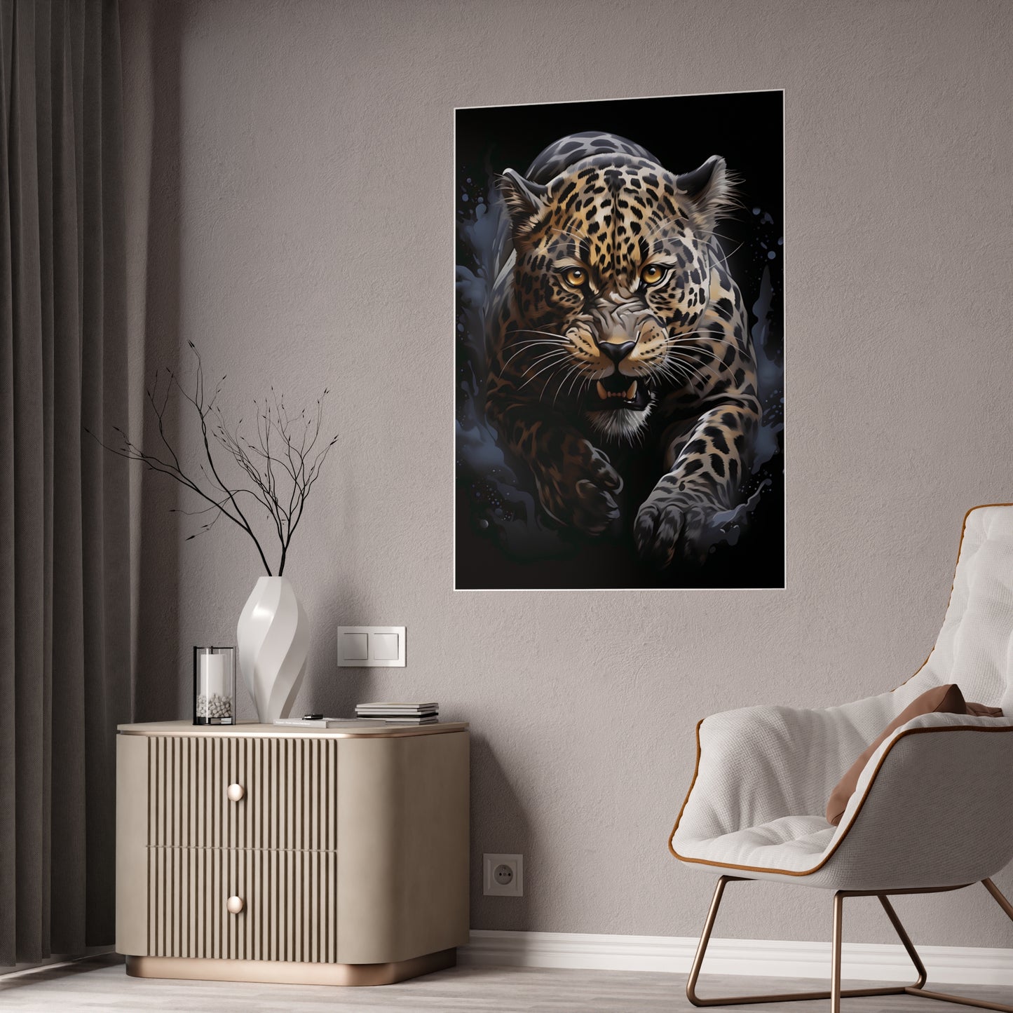 Leopard Wall Art - Fierce Leopard Gloss Poster | Wildlife Home Decor, Animal Lover Gift, Safari-Themed Office Decoration - VYBE Shop