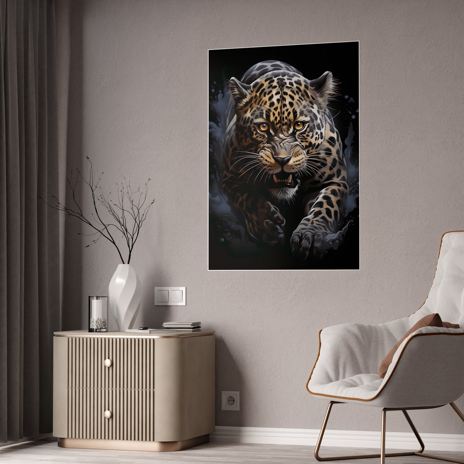 Leopard Wall Art - Fierce Leopard Gloss Poster | Wildlife Home Decor, Animal Lover Gift, Safari-Themed Office Decoration - VYBE Shop