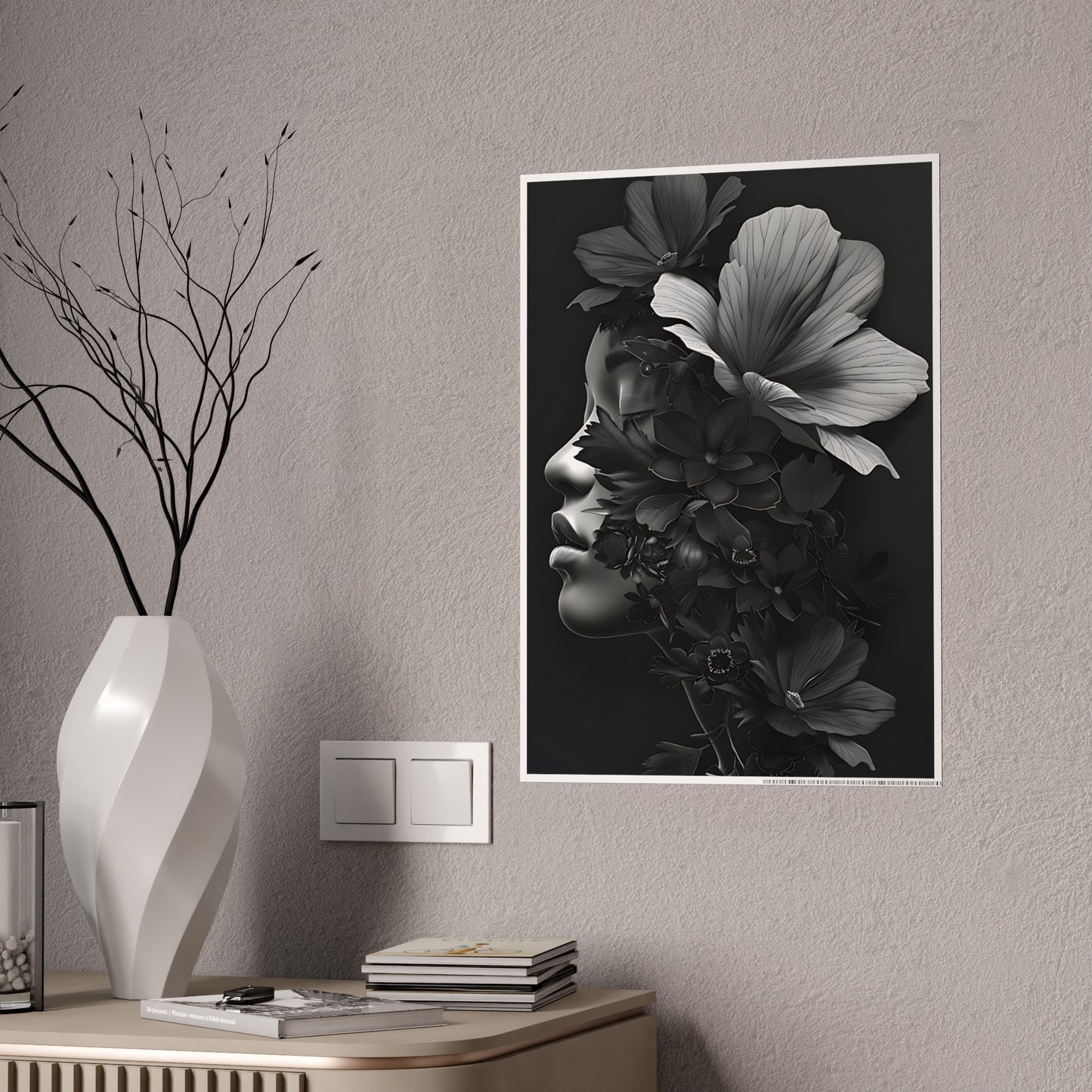 AfroArt Elegant Floral Wall Art Print, Black and White Gloss Poster - VYBE Shop