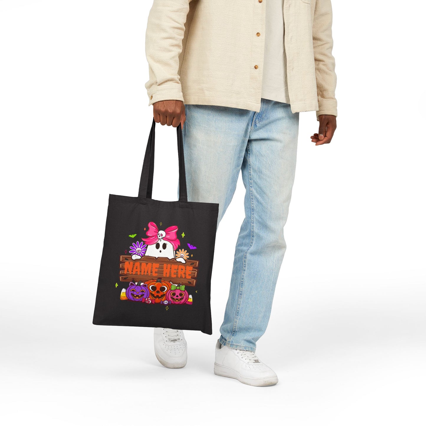 Cute Customizable Halloween Tote Bag, Spooky Canvas Bag, Personalized Trick or Treat Bag, Eco-Friendly - VYBE Shop