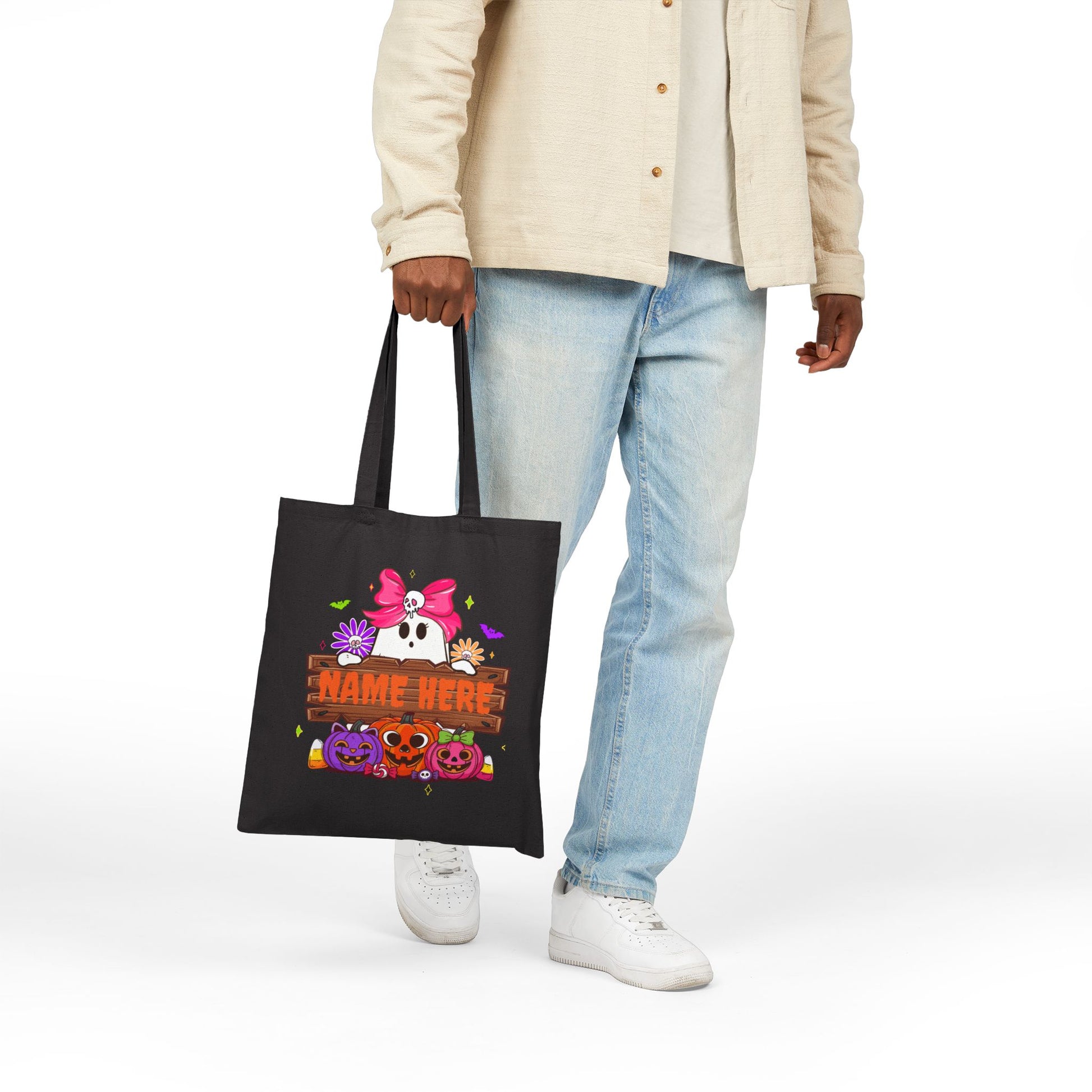 Cute Customizable Halloween Tote Bag, Spooky Canvas Bag, Personalized Trick or Treat Bag, Eco-Friendly - VYBE Shop