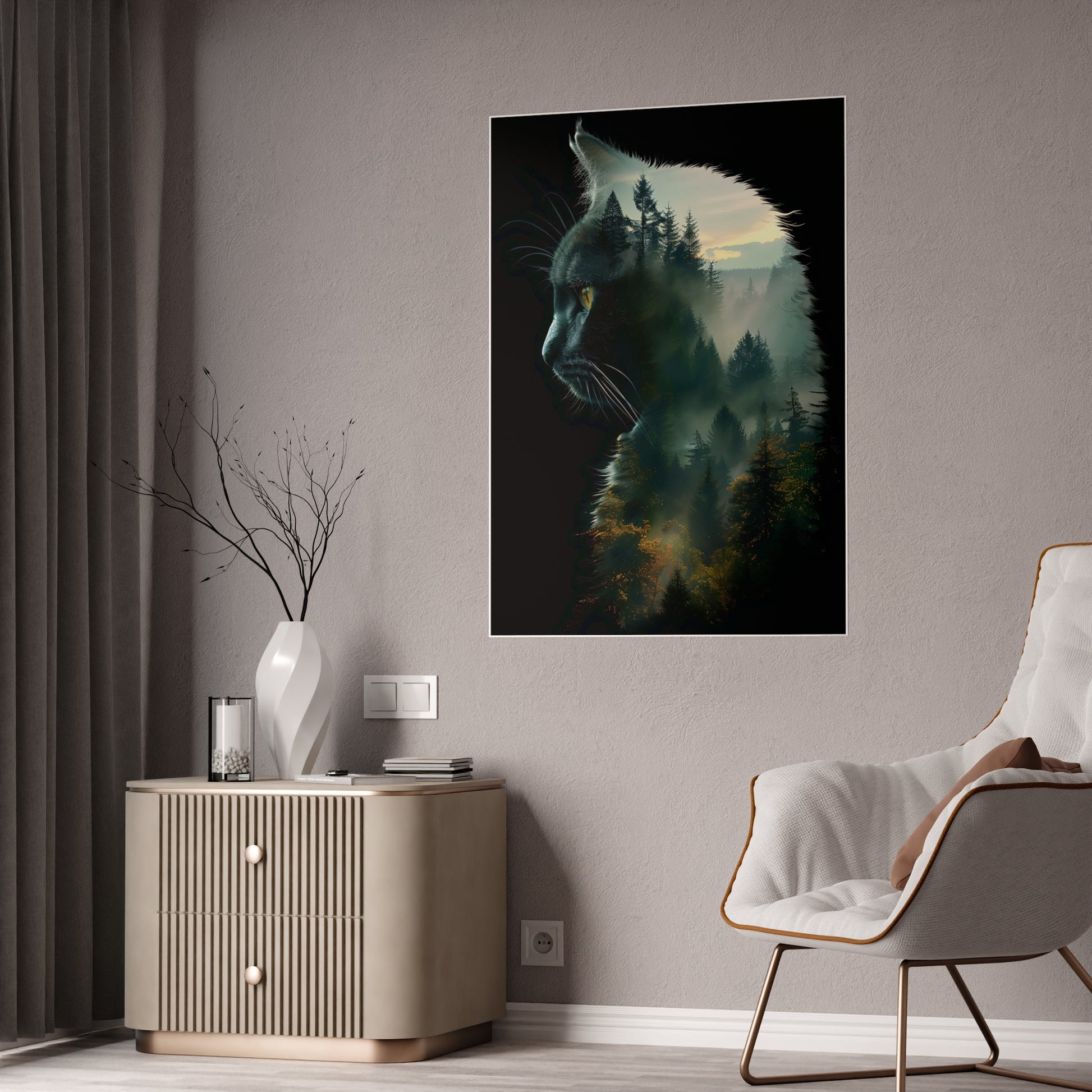Mystical Cat Wall Art Print - Glossy Poster for Cat Lovers, Unique Nature-Inspired Home Decor - VYBE Shop
