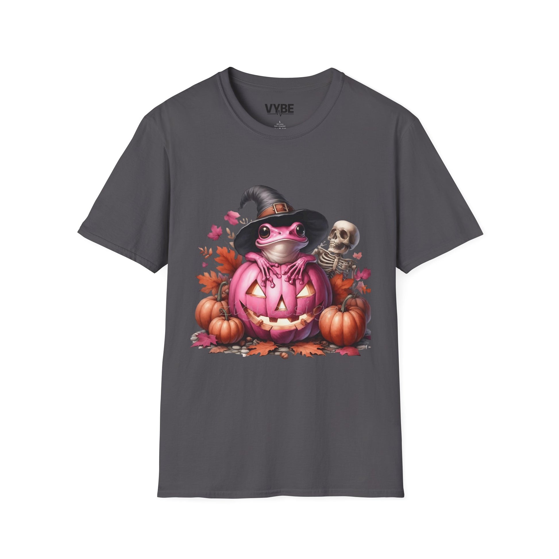 Halloween- Cute Pink Halloween Frog T-Shirt, Pumpkin Tee, Fall Apparel, Unisex Halloween Shirt, Cute Skeleton Design - VYBE Shop