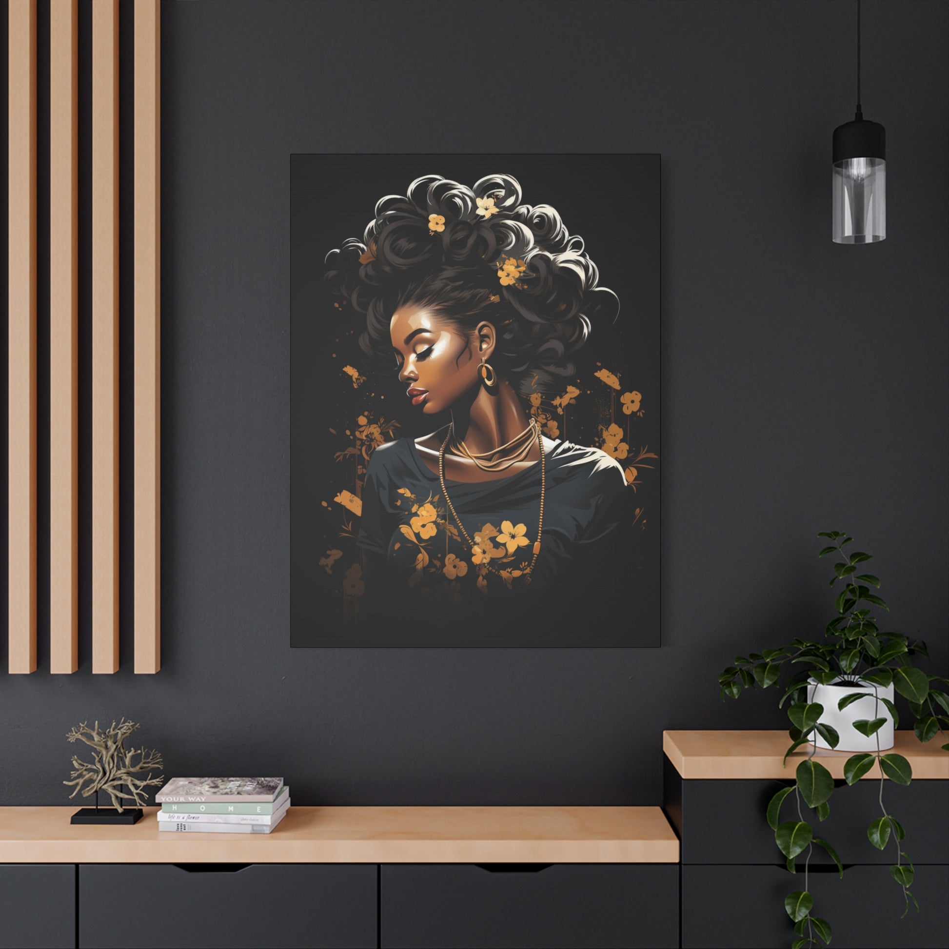 Bold Afro Woman Canvas Art, Black Art Print, Floral Wall Decor, Modern Home Decor, African American Artwork - VYBE Shop
