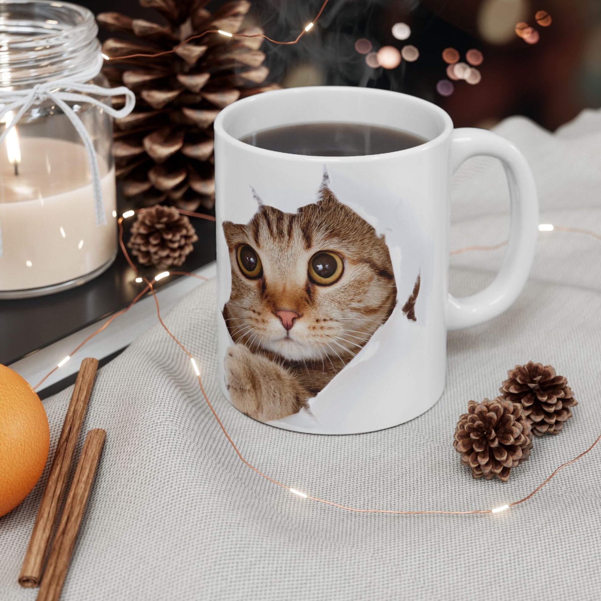 Cute Cat Ceramic Mug | Peek-a-Boo Design | Adorable Gifts for Cat Lovers | 11oz & 15oz Options - VYBE Shop