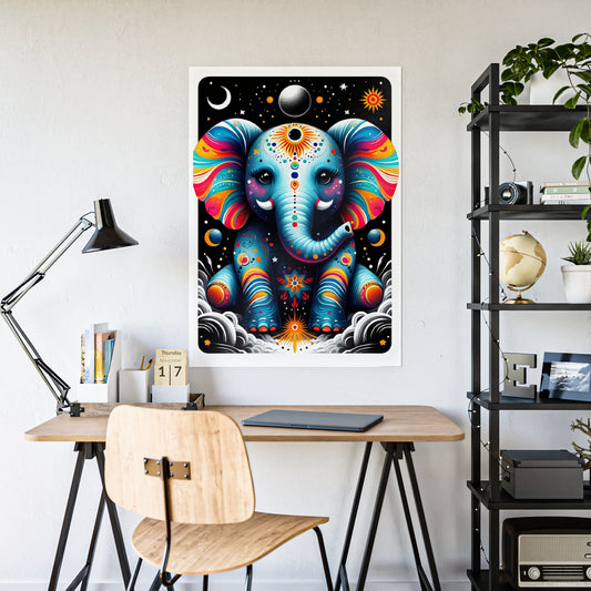 Vibrant Elephant Art Poster, Glossy Wall Decor - VYBE Shop