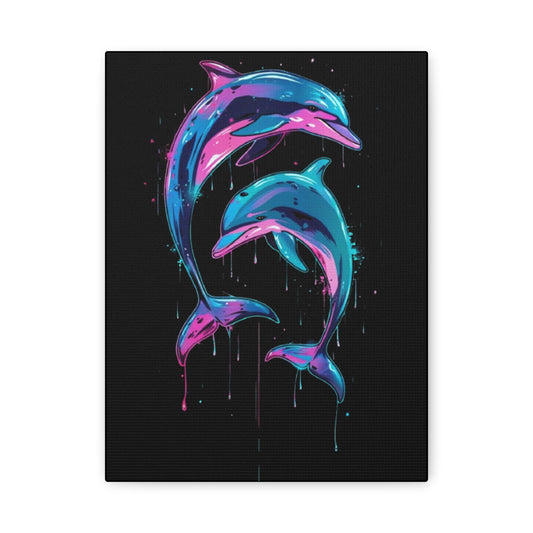 Neon Dolphin Design, Framed Canvas - VYBE Shop