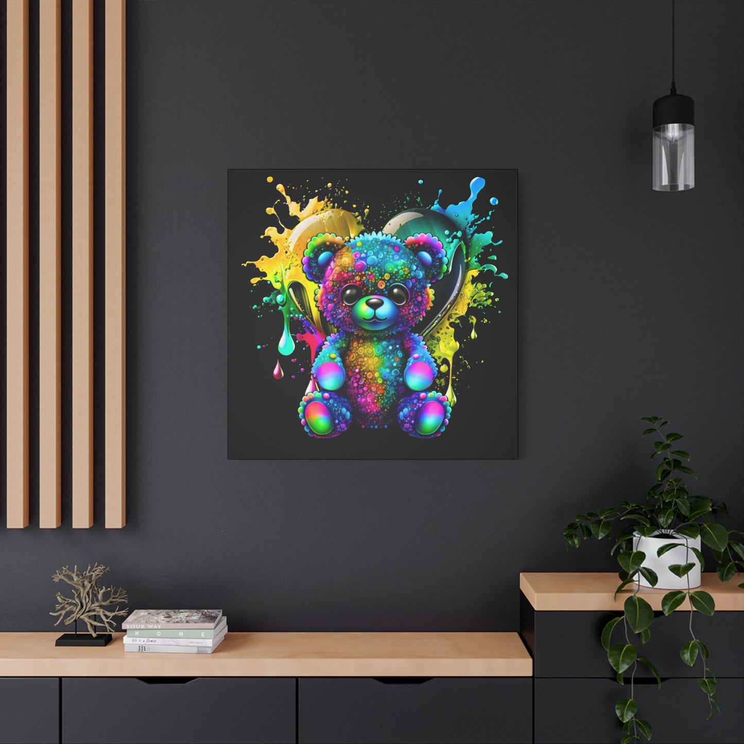 Neon Bear Art Canvas, Vibrant Bear Wall Decor, Child's Room Decor, Gift for Kids, Rainbow Teddy Canvas Print - VYBE Shop