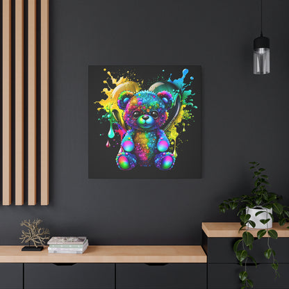 Neon Bear Art Canvas, Vibrant Bear Wall Decor, Child's Room Decor, Gift for Kids, Rainbow Teddy Canvas Print - VYBE Shop
