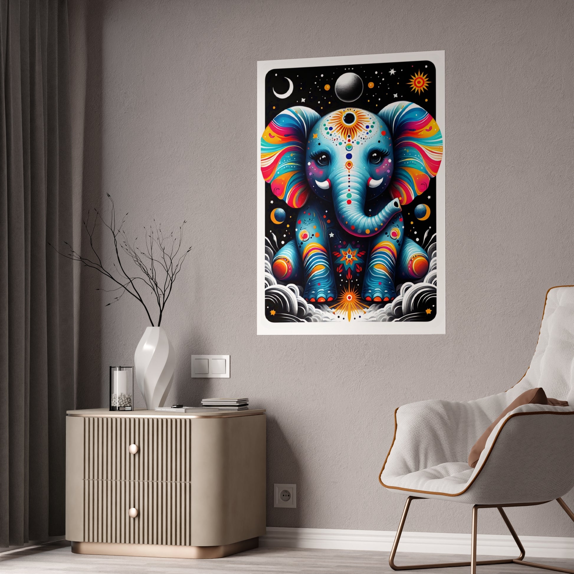 Vibrant Elephant Art Poster, Glossy Wall Decor - VYBE Shop