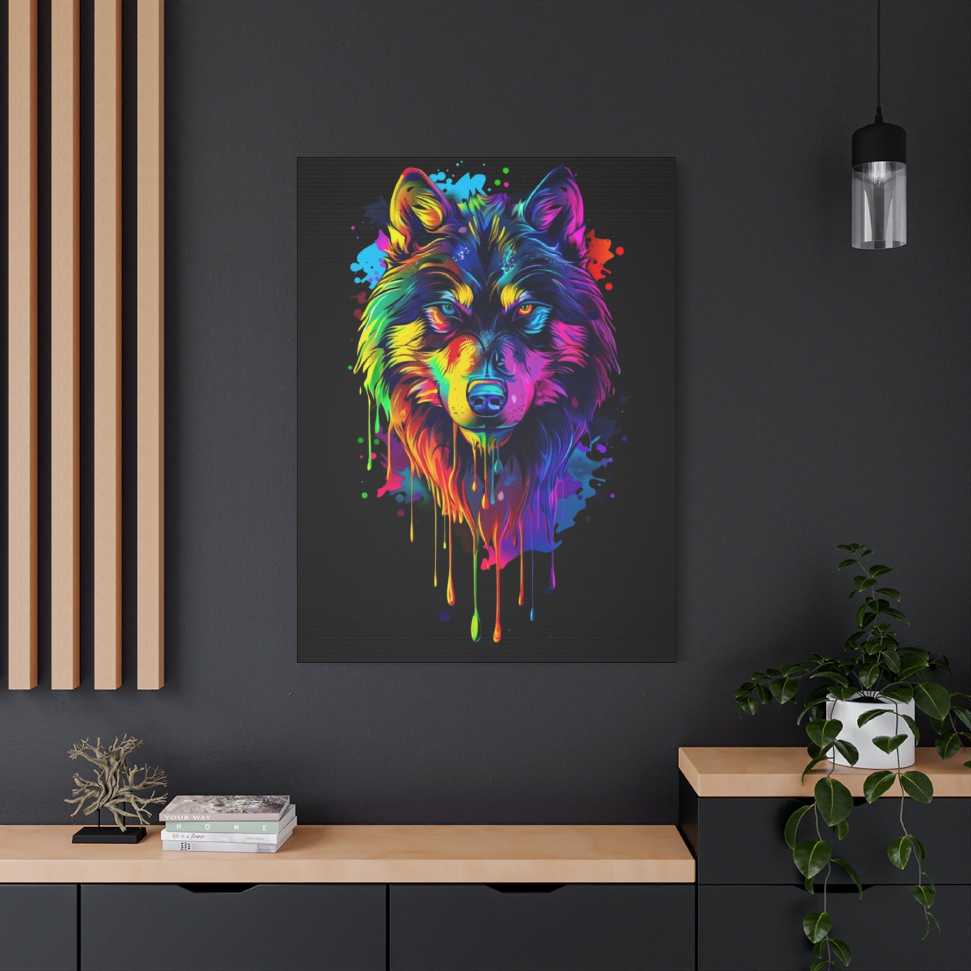 Neon Wolf Canvas Wall Art, Colorful Animal Decor, Home Office Decoration, Unique Gift for Nature Lovers, Modern Art Print, Wildlife [...] - VYBE Shop